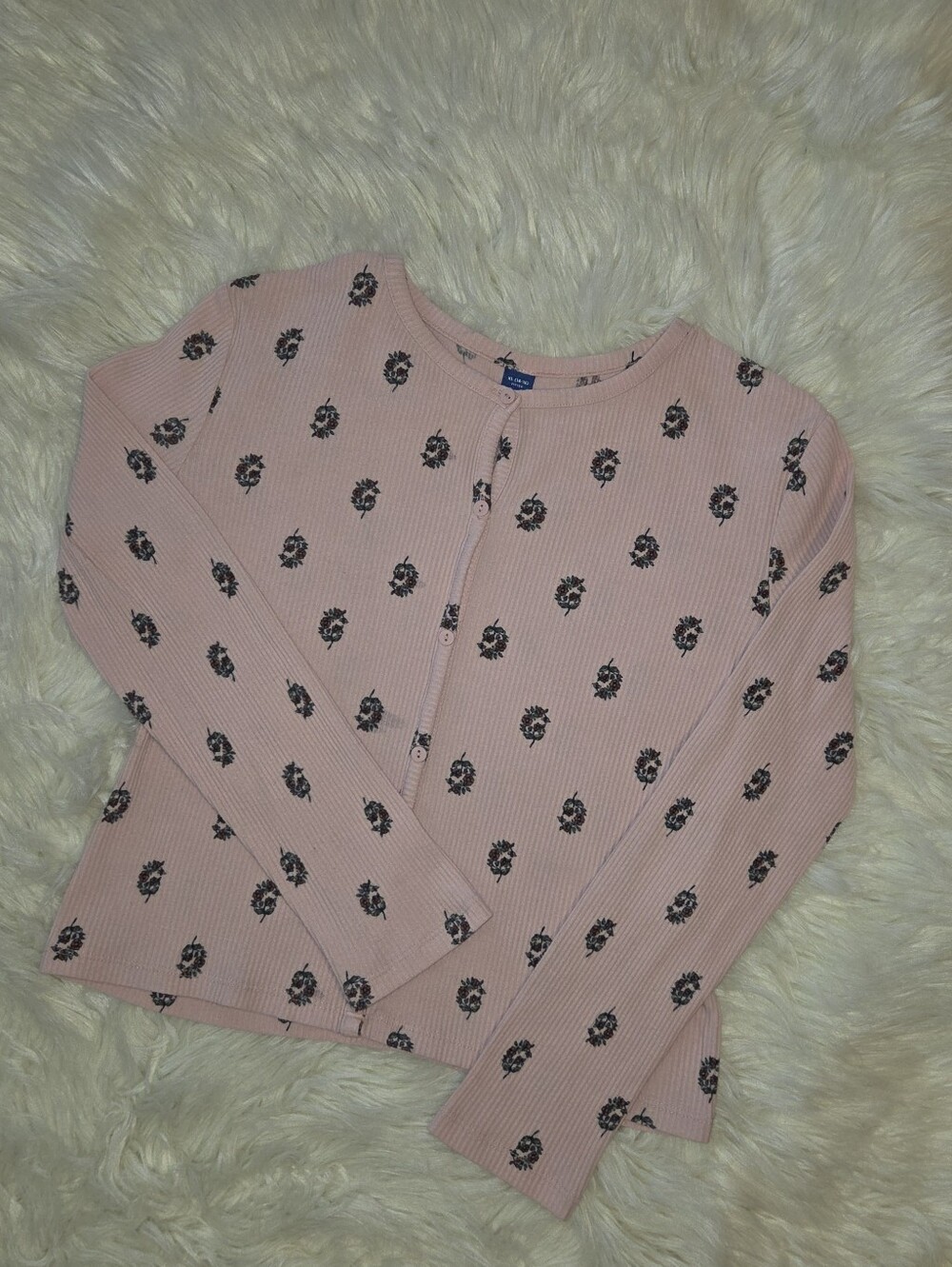 Old Navy Pink Ribbed Floral Button-Front Top